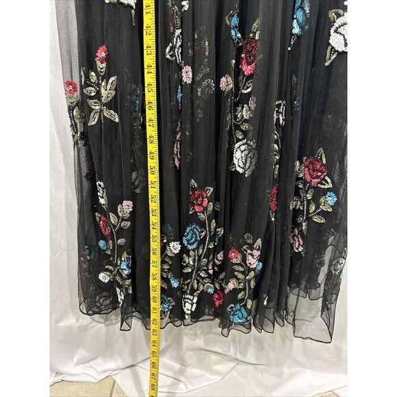 NWT $698 Mac Duggal [ 8 ] V Neck‎ Embellished Floral Sequined Gown Black #G1635 - Picture 5 of 15